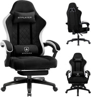 Sedia da gaming, ergonomica, da scrivania, con superficie in tessuto, cuscino a molla, braccioli di collegamento e poggiapiedi, nero scuro