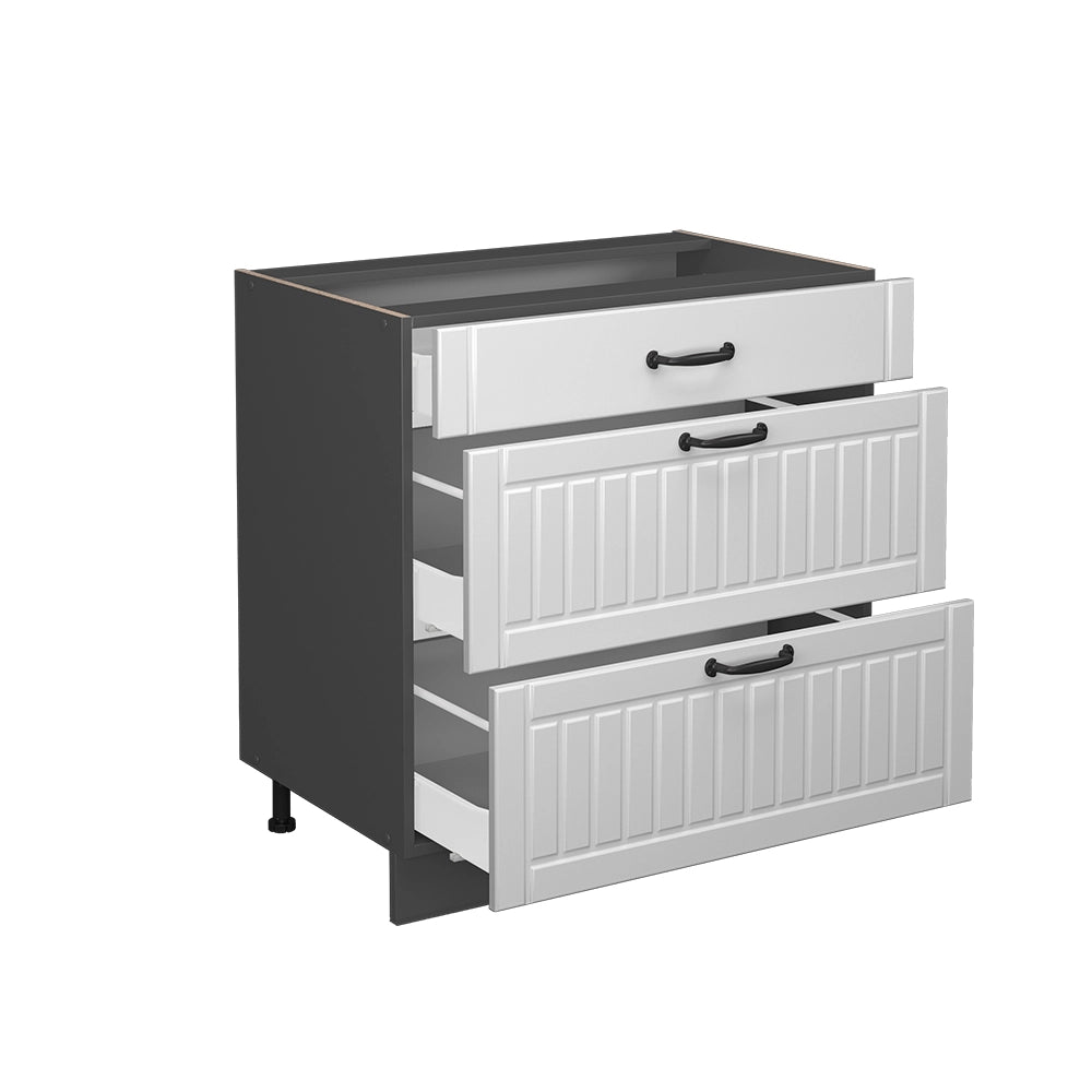Mobiletto base per cucina Fame-Line Bianco rustico/Antracite 80 cm con 3 cassetti, PL Marmo Vicco