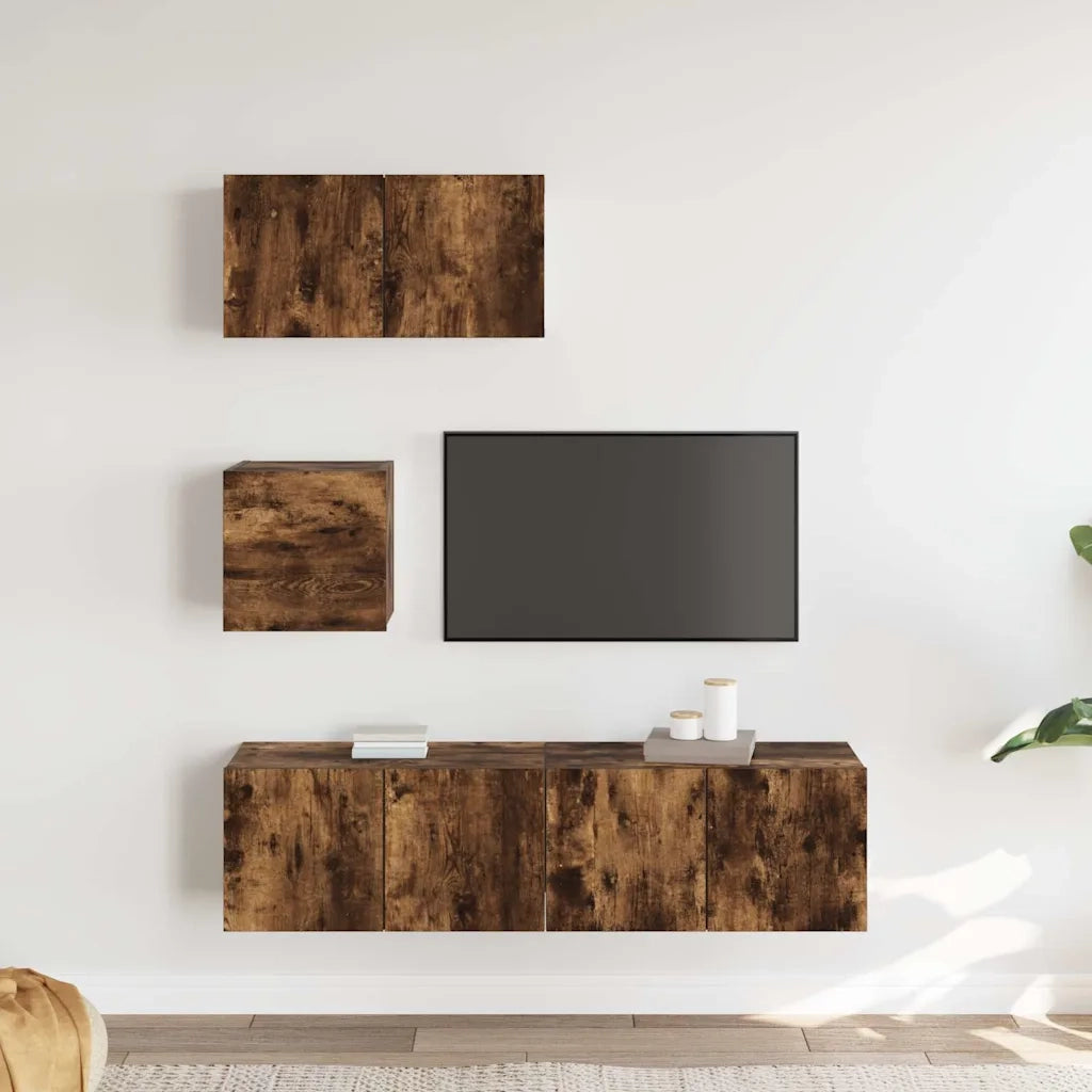Set di Mobili Porta TV 4 pz | Armadietto TV | Mobile Porta TV Rovere Fumo in Legno Multistrato