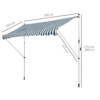 Tenda da Sole a Bracci 3x1.5m con Manovella e Struttura Telescopica, Bianco e Verde
