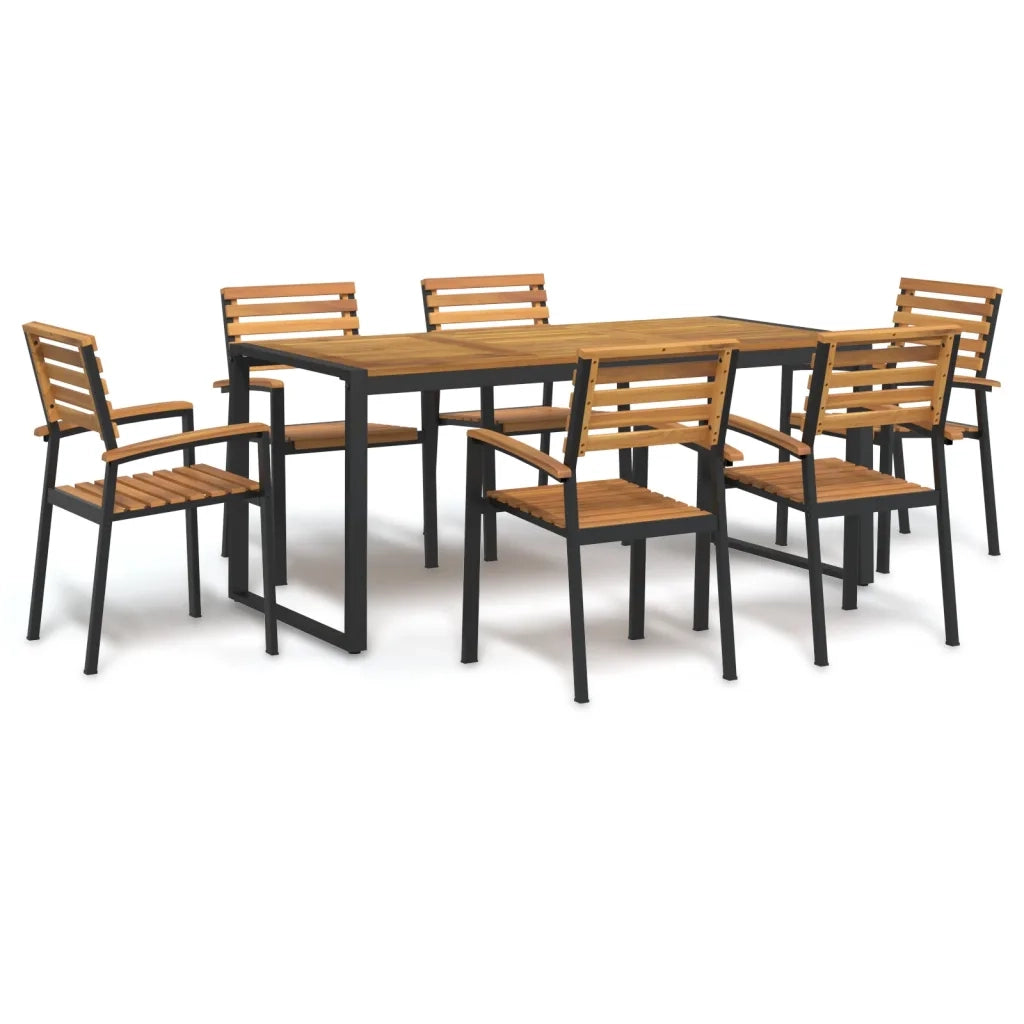 Set Pranzo da Giardino 7 pz Legno Massello di Acacia e Metallo