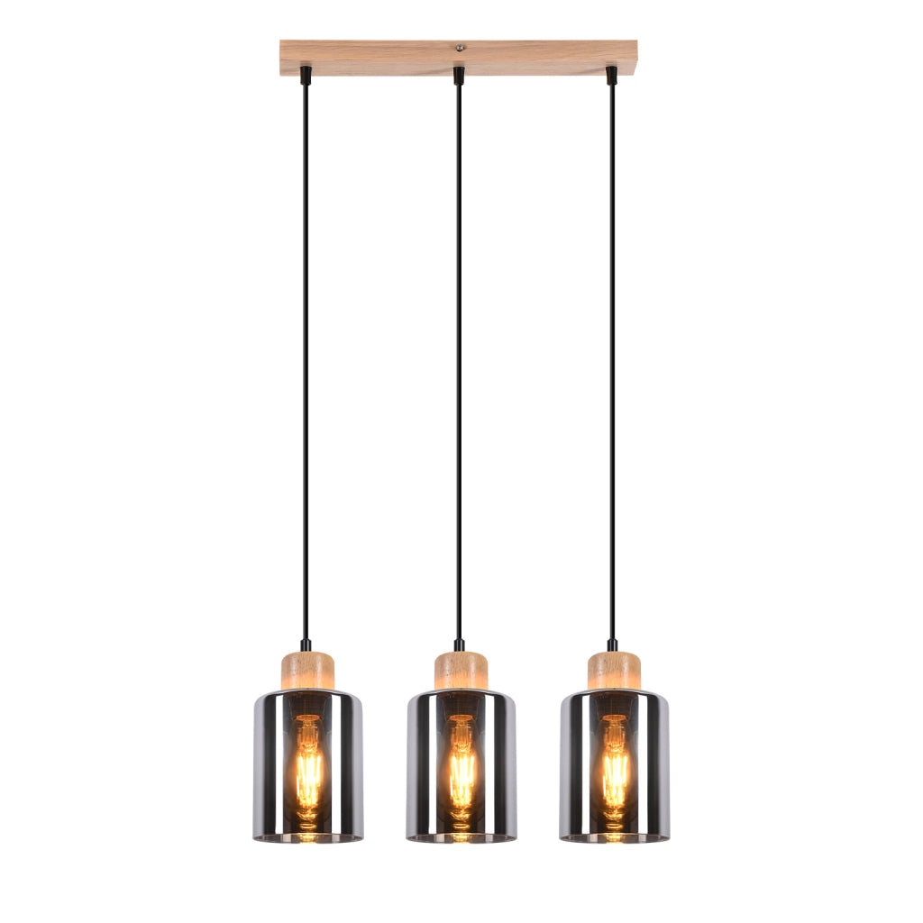 Lampada a sospensione ZMH vintage in legno per tavolo da pranzo 3 luci E27 lampada da sala da pranzo industriale