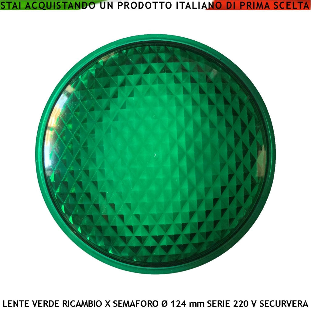 Lente di Ricambio per Semaforo Securvera Vetro Colore Verde Diametro luce 124 mm Diametro Esterno 135 mm Guarnizione Parapioggia Emissione Amplifica la Luce Modalità Puntiforme