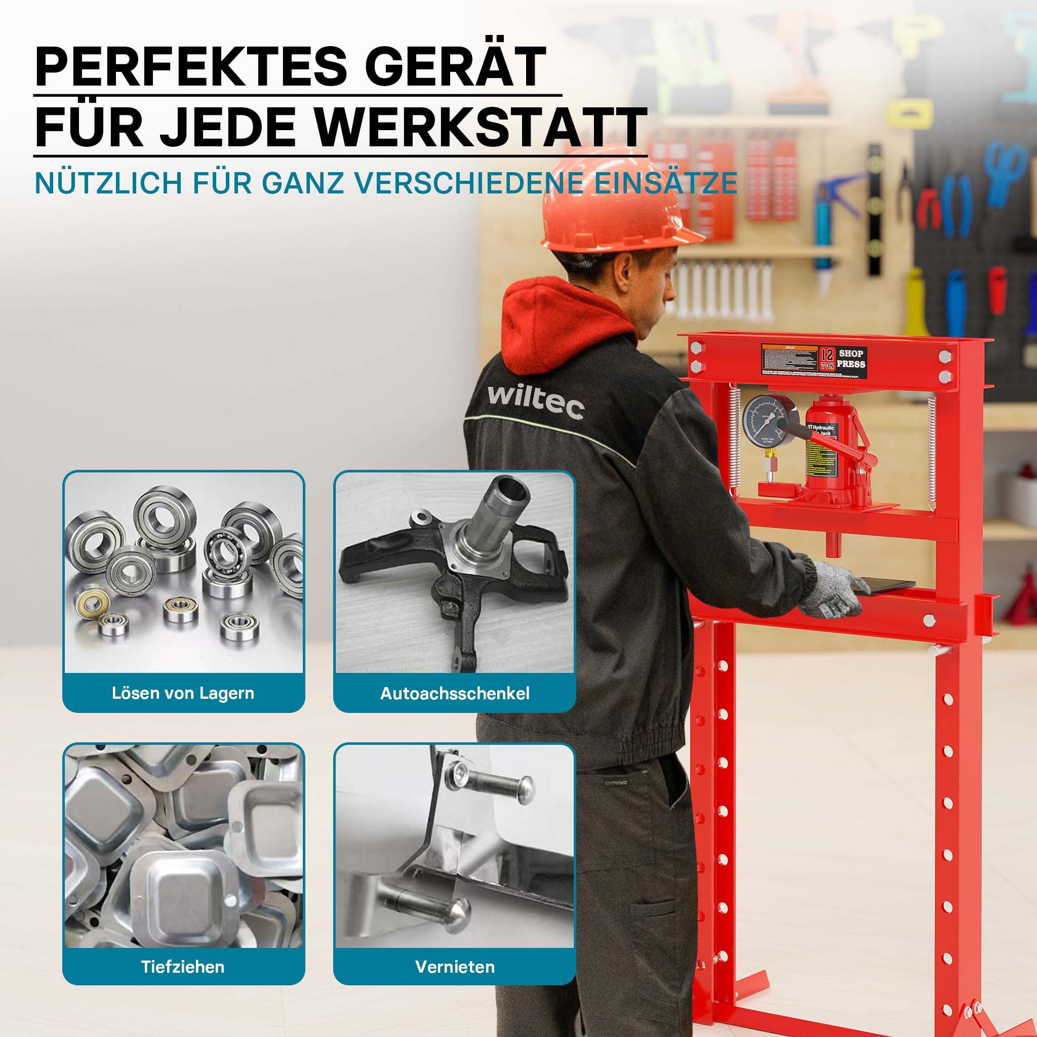 Pressa idraulica da officina 12t Pressa a telaio per cuscinetti con manometro