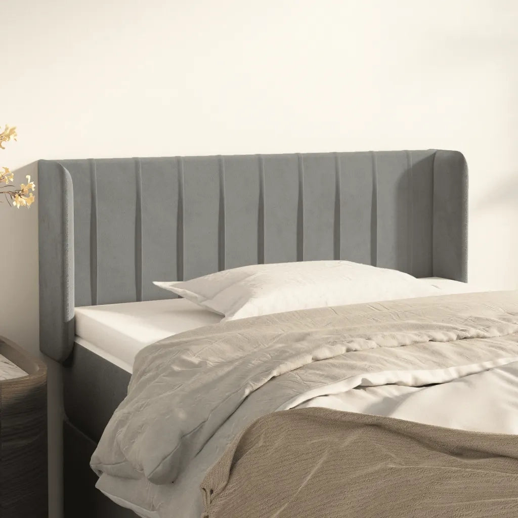 Testiera ad Orecchio-Testata con Orecchie Grigio Chiaro 93x16x78/88 cm in Velluto 497386