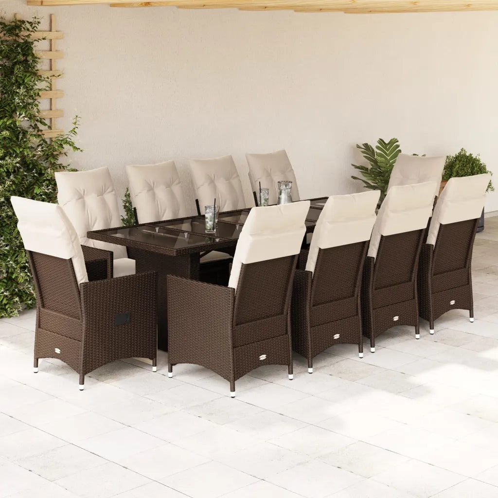 vidaXL Set Bistrò da Giardino 11 pz con Cuscini in Polyrattan Marrone