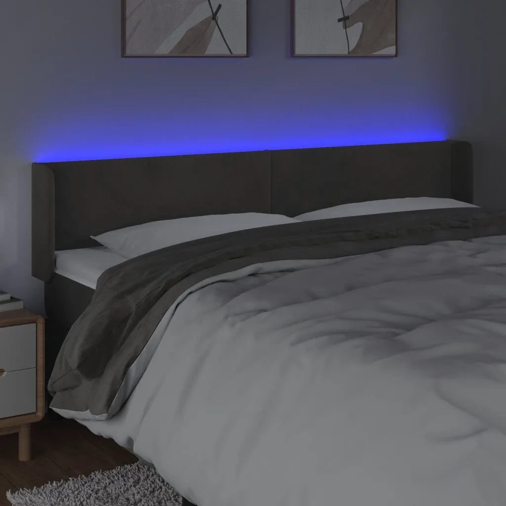 Testiera a LED Grigio Scuro 203x16x78/88 cm in Velluto 3123023