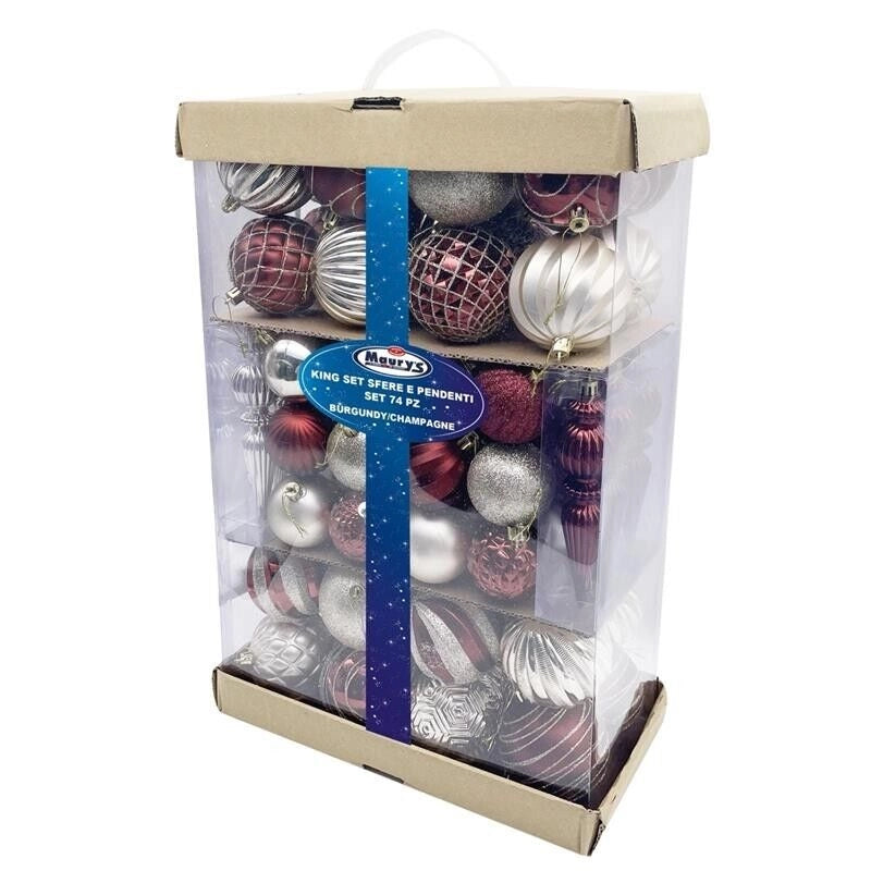 MAURY'S KING SET DA 74 PEZZI DI SFERE E PENDENTI BURGUNDY E CHAMPAGNE