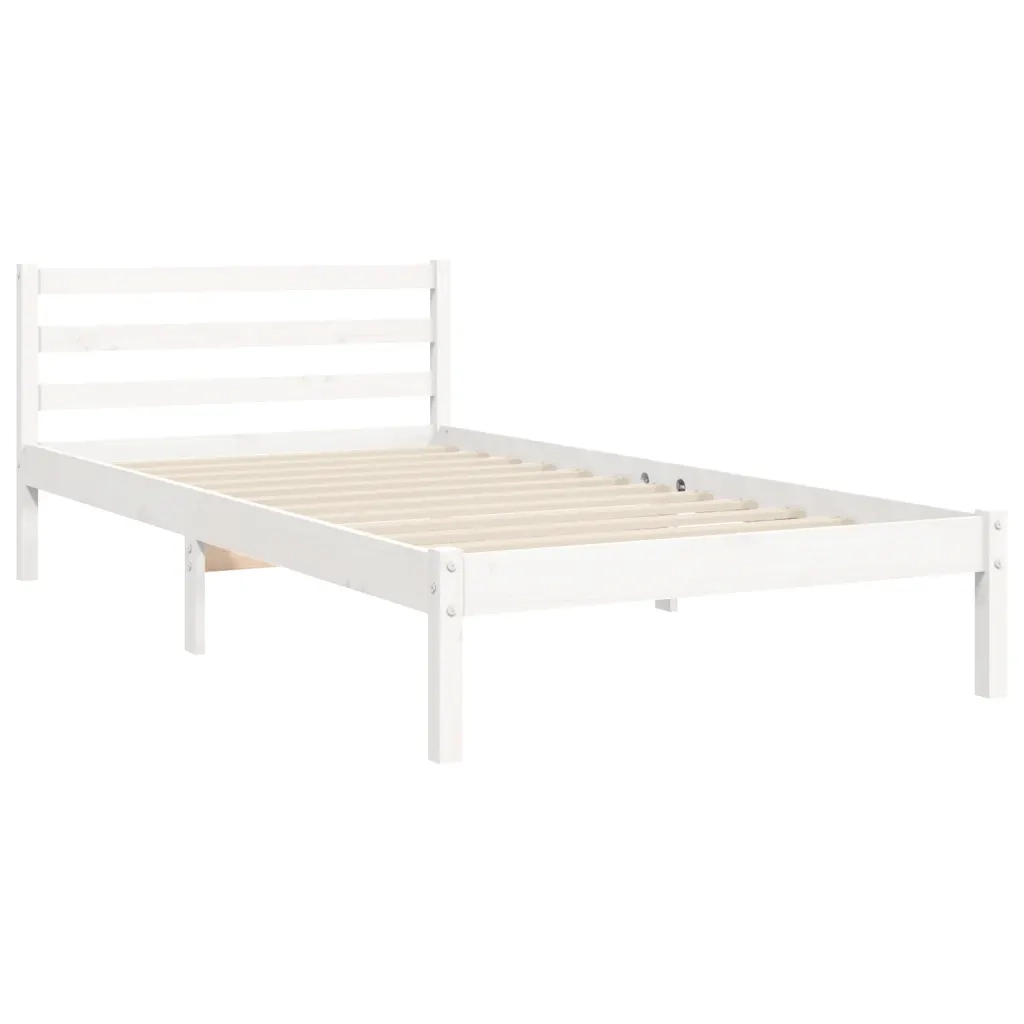 Giroletto con Testiera-Struttura Letto con testiera Bianco Single in Legno Massello 588154