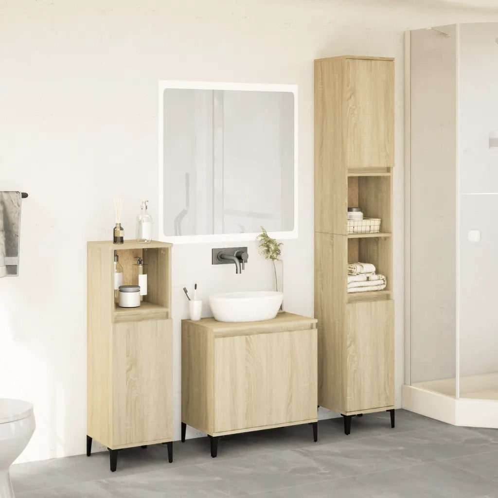 Set Mobili da Bagno 3 pz Rovere Sonoma in Legno Multistrato