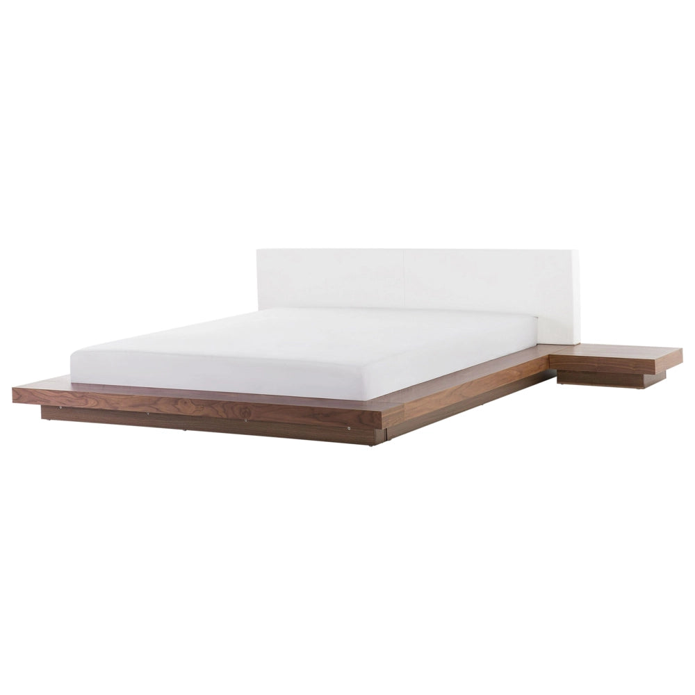 Letto ad acqua in stile giapponese in legno di frassino marrone 180 x 200 cm Testata in legno MDF testata in pelliccia sintetica