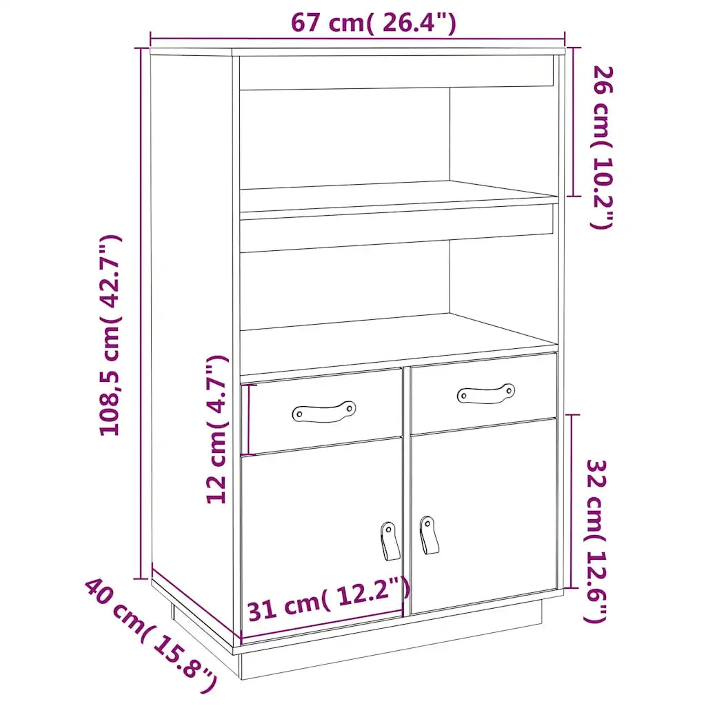 Credenza | Madia | Buffet da pranzo | Armadio da pranzo Grigia 67x40x108,5 cm in Legno Massello di Pino