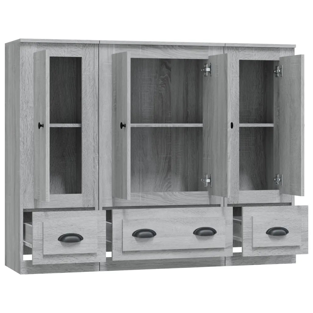 vidaXL Credenze 3 pz Grigio Sonoma in Legno Multistrato
