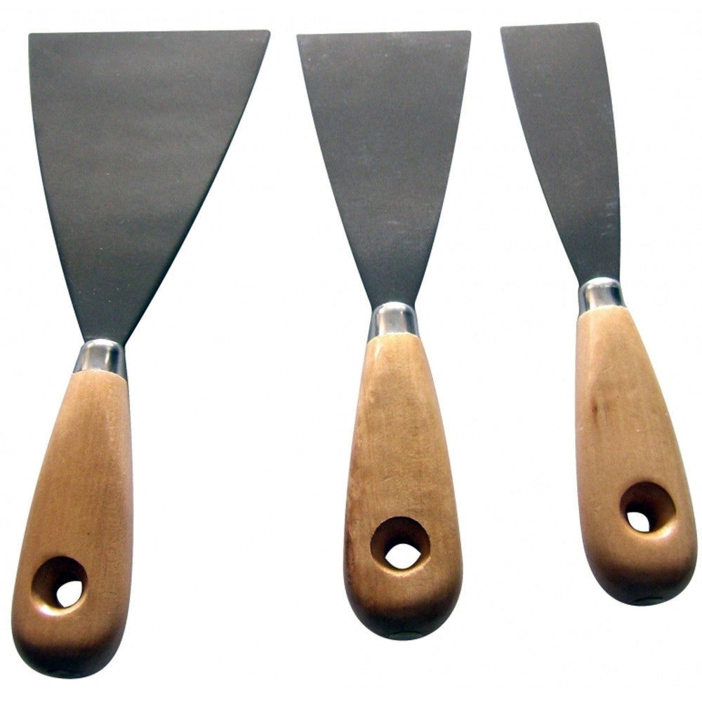 Trade Shop - Set 3pz. Raschietti Stecche Spatole In Ferro Manico Legno Bricolage Ferramenta -