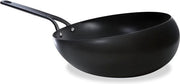 Wok in Acciaio di Carbonio da 30cm - Speciale Piastra - Pre-Condizionata - Resistente al Forno e al Forno - Duraturo e Professionale Nero
