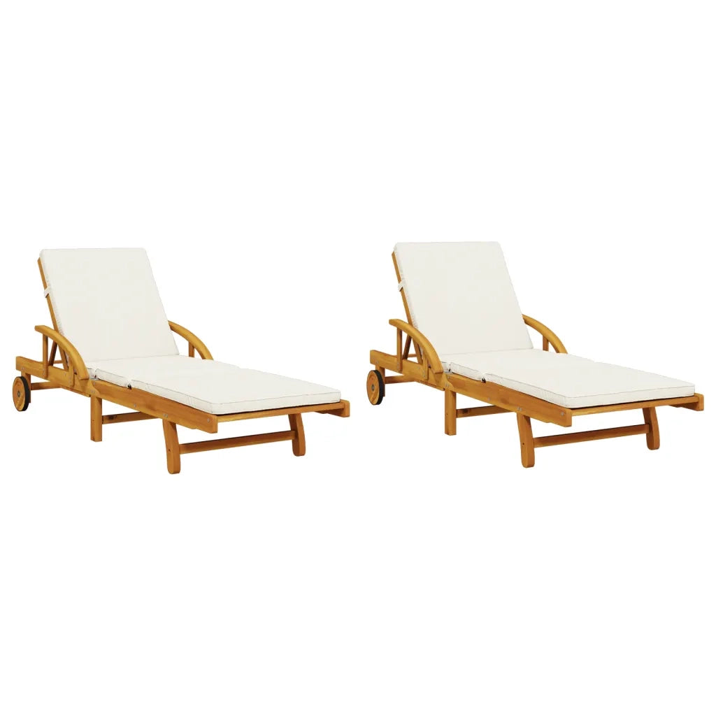 Lettini Prendisole con Tavolino 2pz in Legno Massello di Acacia 3206367