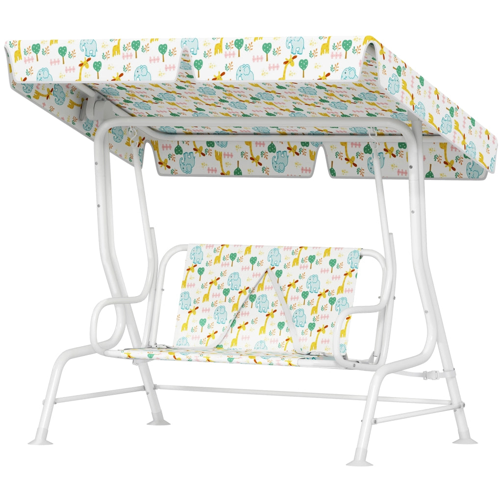Dondolo per Bambini da Esterno a 2 Posti con Tettuccio Regolabile e Cinture di Sicurezza, 112x75x120 cm, Bianco