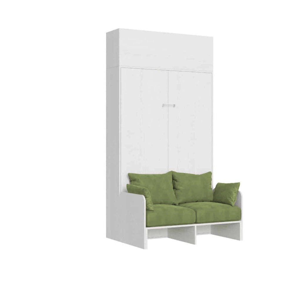 Letto Una Piazza E Mezzo A Scomparsa 120 Kentaro Con Divano E Pensile Bianco Frassino e Verde