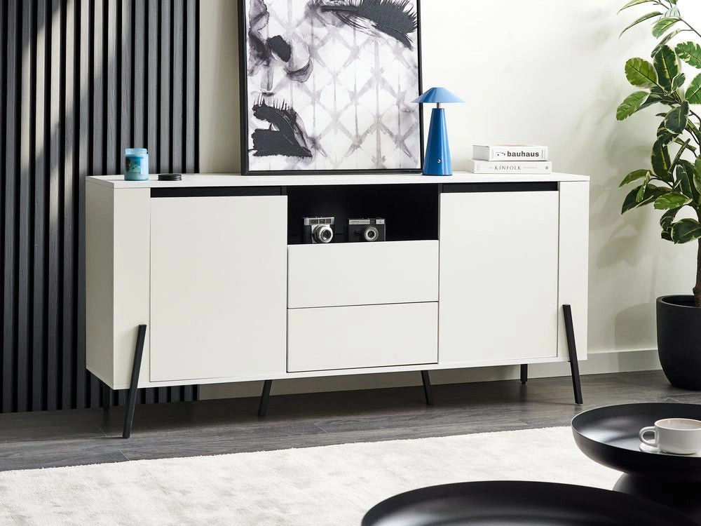 Credenza in legno massiccio bianco 3 cassetti gambe in metallo design moderno