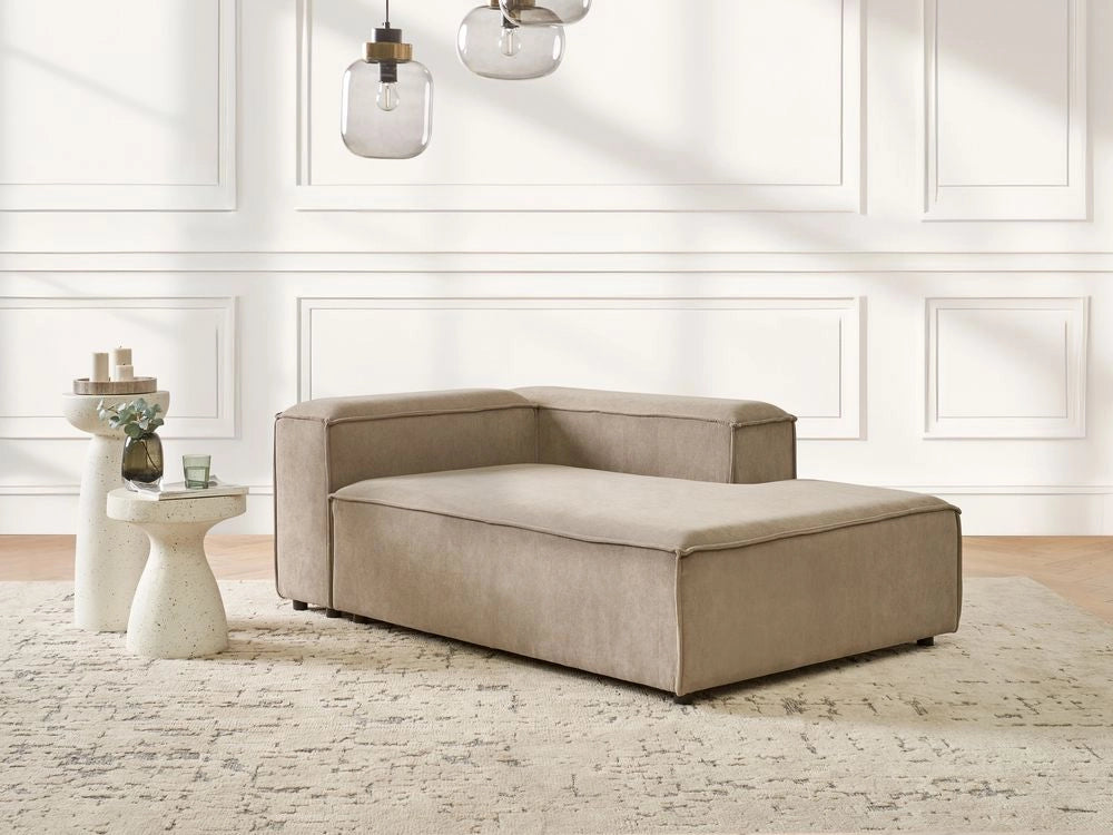 Chaise longue in velluto a coste poliestere verde lato destro gambe nere imbottite stile moderno