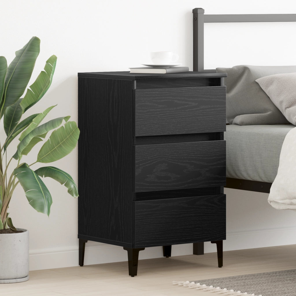 Comodino  con Gamba in Metallo Nero Rovere 40x35x69 cm