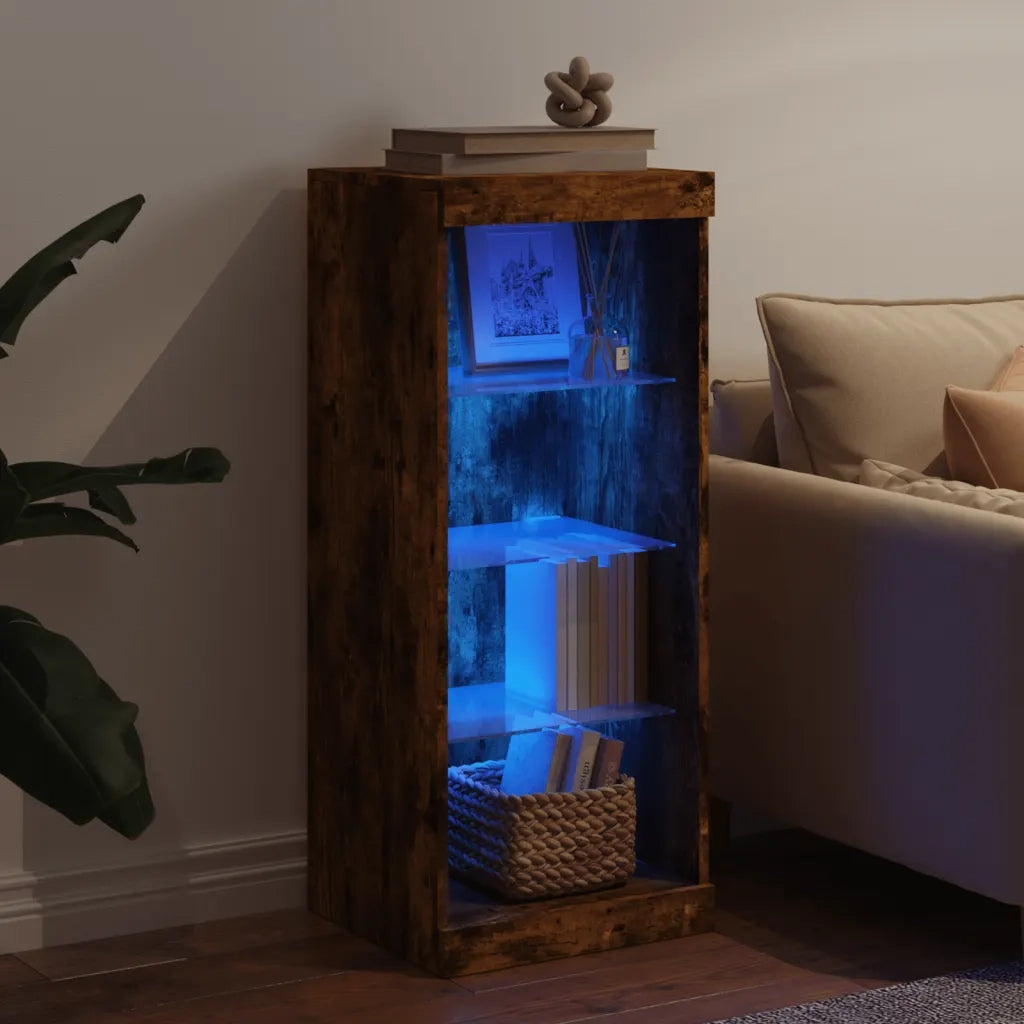 Credenza | Madia | Buffet da pranzo | Armadio da pranzo con Luci LED Rovere Fumo 41x37x100 cm