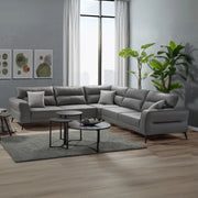 Divano angolare Sigmar tessuto grigio Prada6 con seduta traslante 300x250x100H