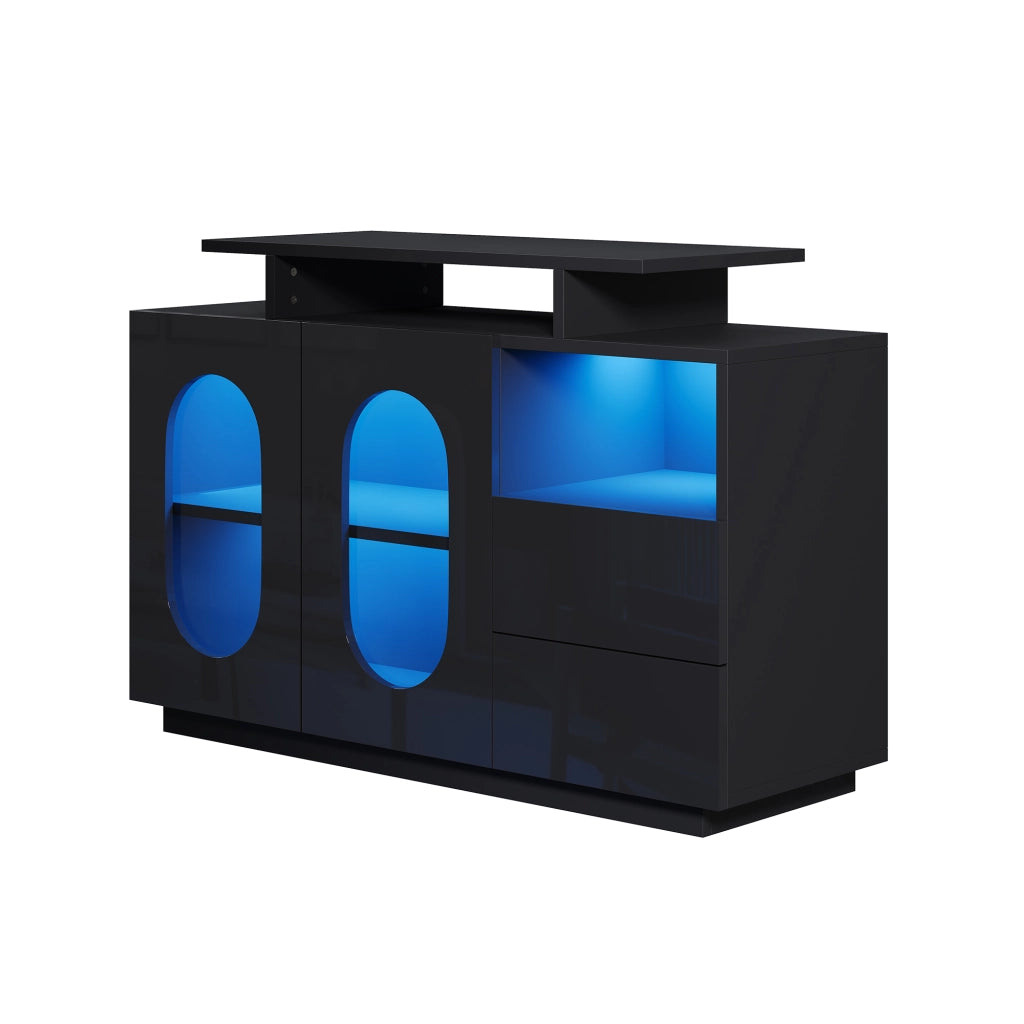 Credenza LED con Ante in Vetro ¨C Xylo ¨C Nero Lucido