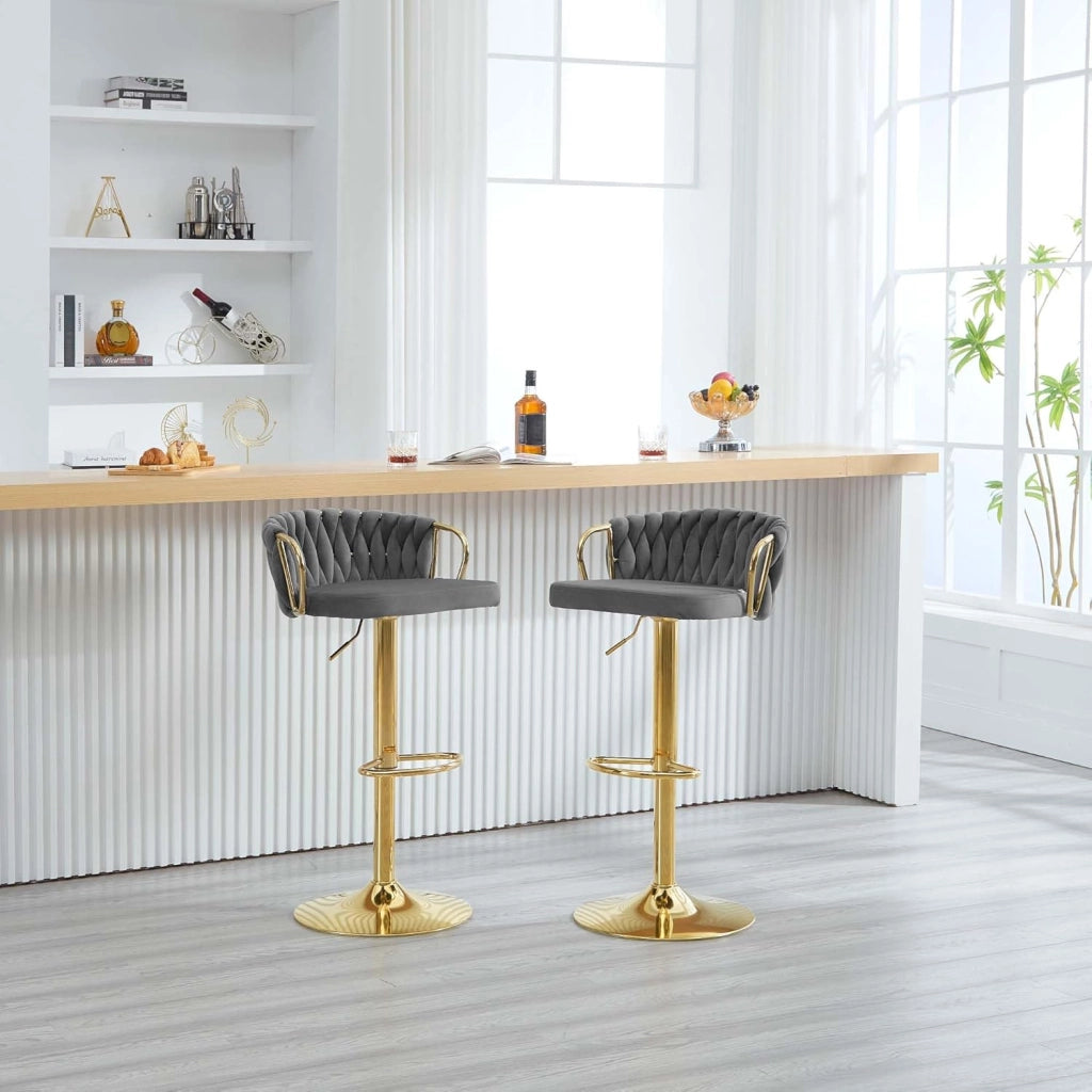 Sgabello da Cucina Altezza Regolabile, Sgabello da Bar in Velluto, Girevole a 360°, con Base in Metallo e Poggiapiedi, Nero