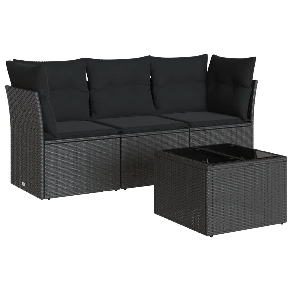 Set Divani da Giardino 4 pz con Cuscini Nero in Polyrattan 3249054