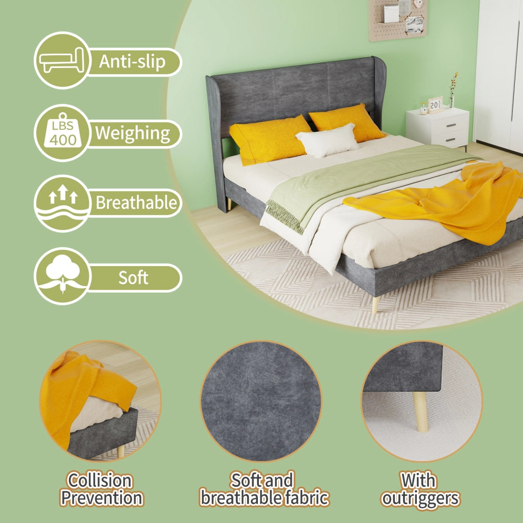 letto imbottito tessuto metallo grigio 140 x 200 cm