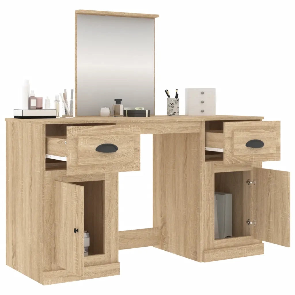Toeletta con Specchio-Tavolo da Vanit¨¤ Rovere Sonoma 130x50x132,5 cm