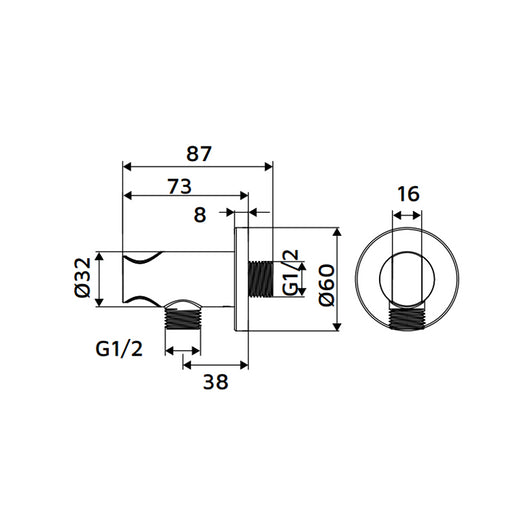 Presa acqua tonda con supporto doccino in ottone cromato