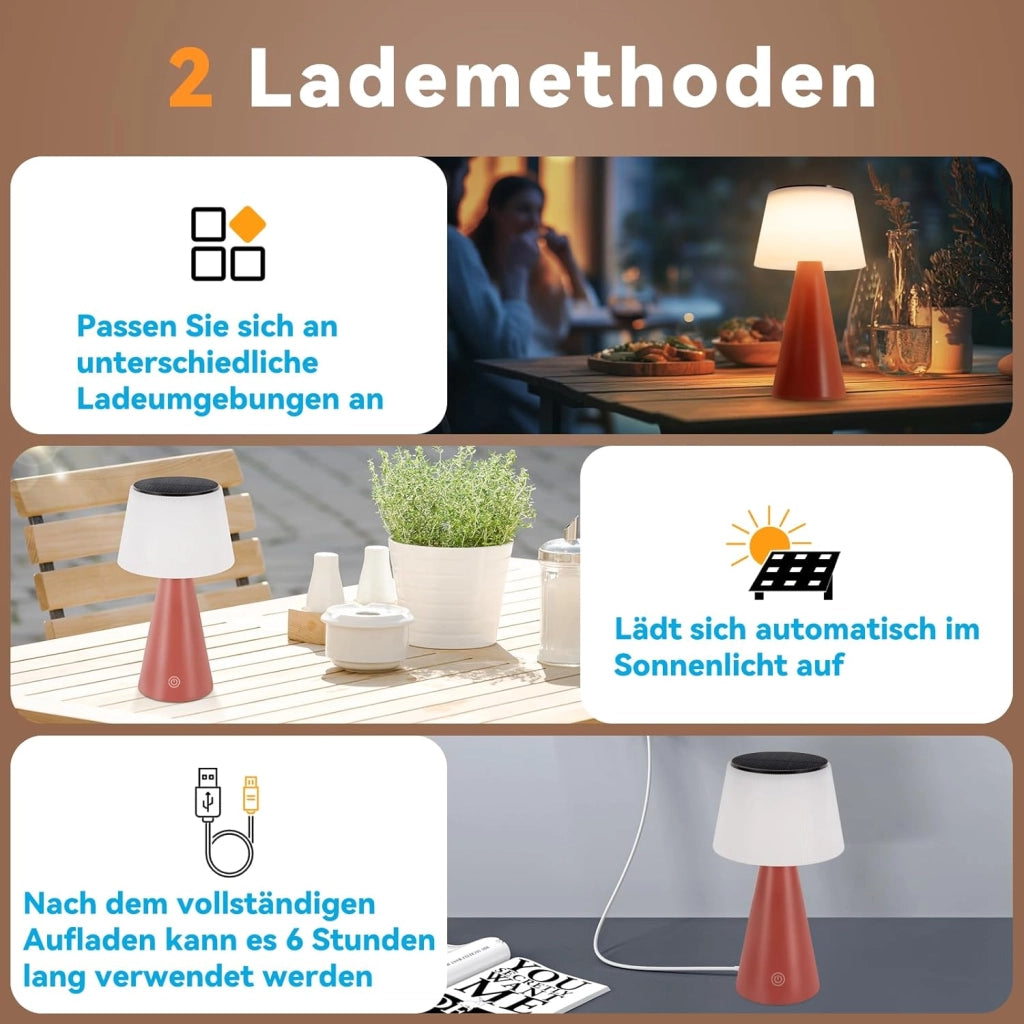 ZMH Lampada da tavolo LED wireless solare batteria moderna dimmerabile per giardino soggiorno comodino