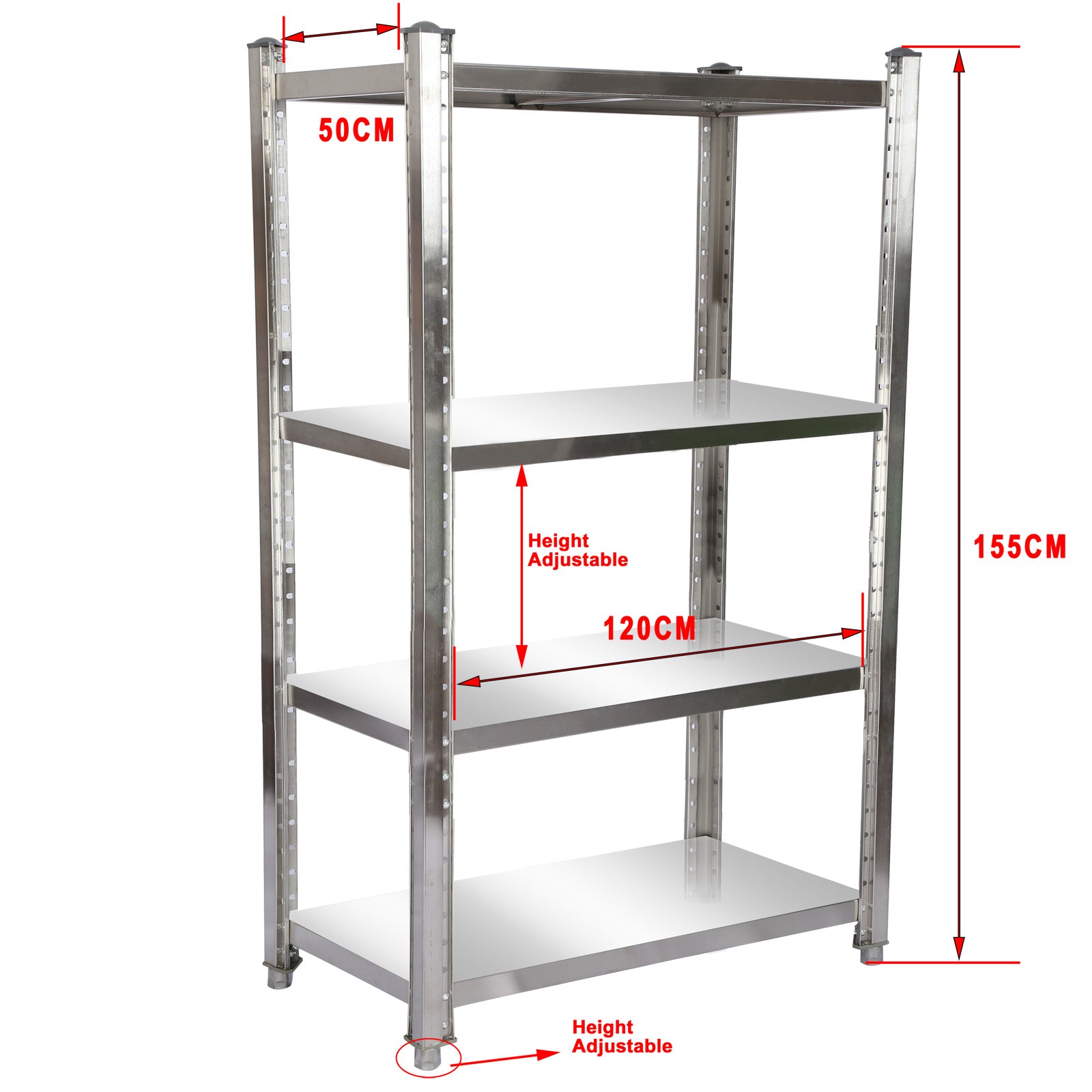 Scaffale in acciaio inox 120x50x155cm 4 ripiani per uso domestico e professionale