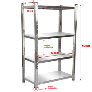 Scaffale in acciaio inox 120x50x155cm 4 ripiani per uso domestico e professionale
