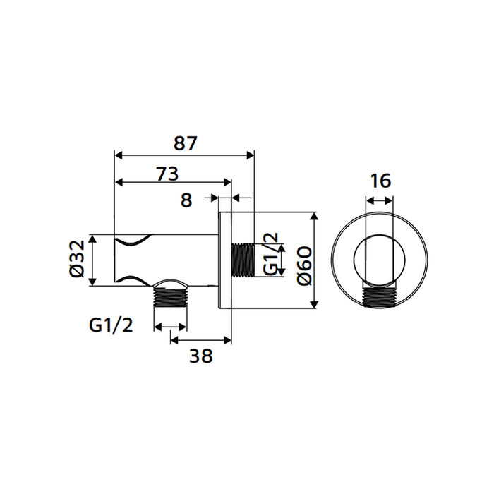 Presa acqua tonda con supporto doccino in ottone color bianco
