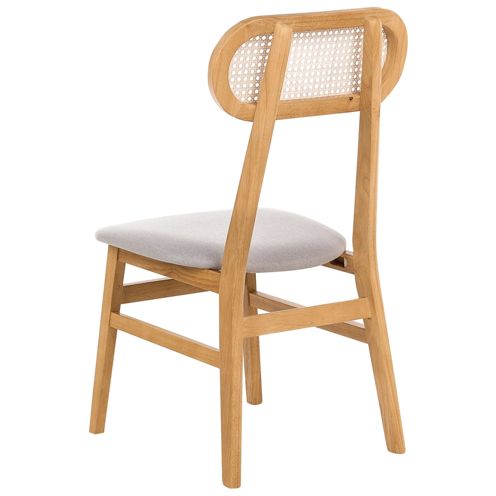 Set di 2 sedie da pranzo Sedute imbottite in poliestere Schienale in rattan a treccia viennese Struttura in legno di gomma Marrone chiaro