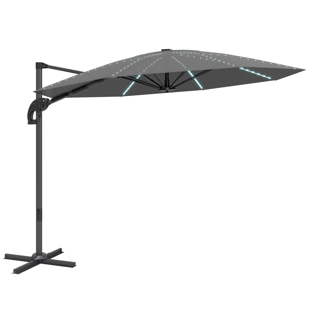 Parasole a sbalzo LED Solar ?300 cm Altezza Parasole regolabile con piepiedi UV50+ Grigio scuro
