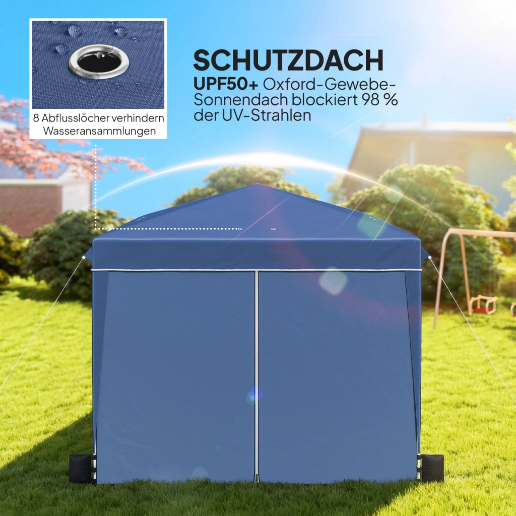 Gazebo 3 x 3 m Rivelatore Sovrappeso Regolabile in Altezza Impermeabile con 2 pannelli laterali; UV 50+ Pieghevole Blu Scuro