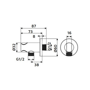 Presa acqua tonda con supporto doccino in ottone color gungrey