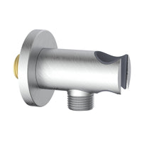 Presa acqua tonda con supporto doccino in ottone color acciaio spazzolato