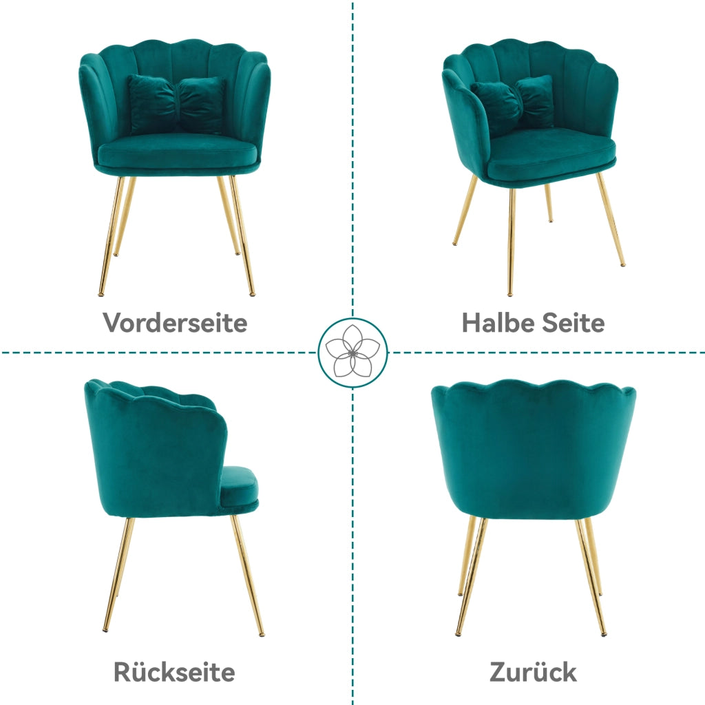 Poltrona decorativa con cuscino e gambe in metallo dorato in velluto verde 63×58×77 cm