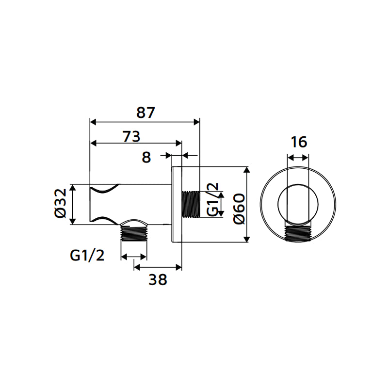Presa acqua tonda con supporto doccino in ottone color acciaio spazzolato