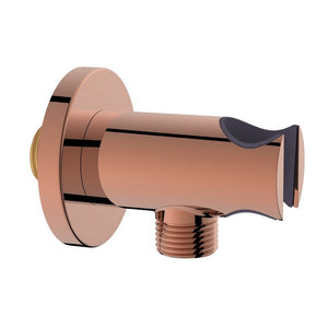 Presa acqua tonda con supporto doccino in ottone color rame lucido