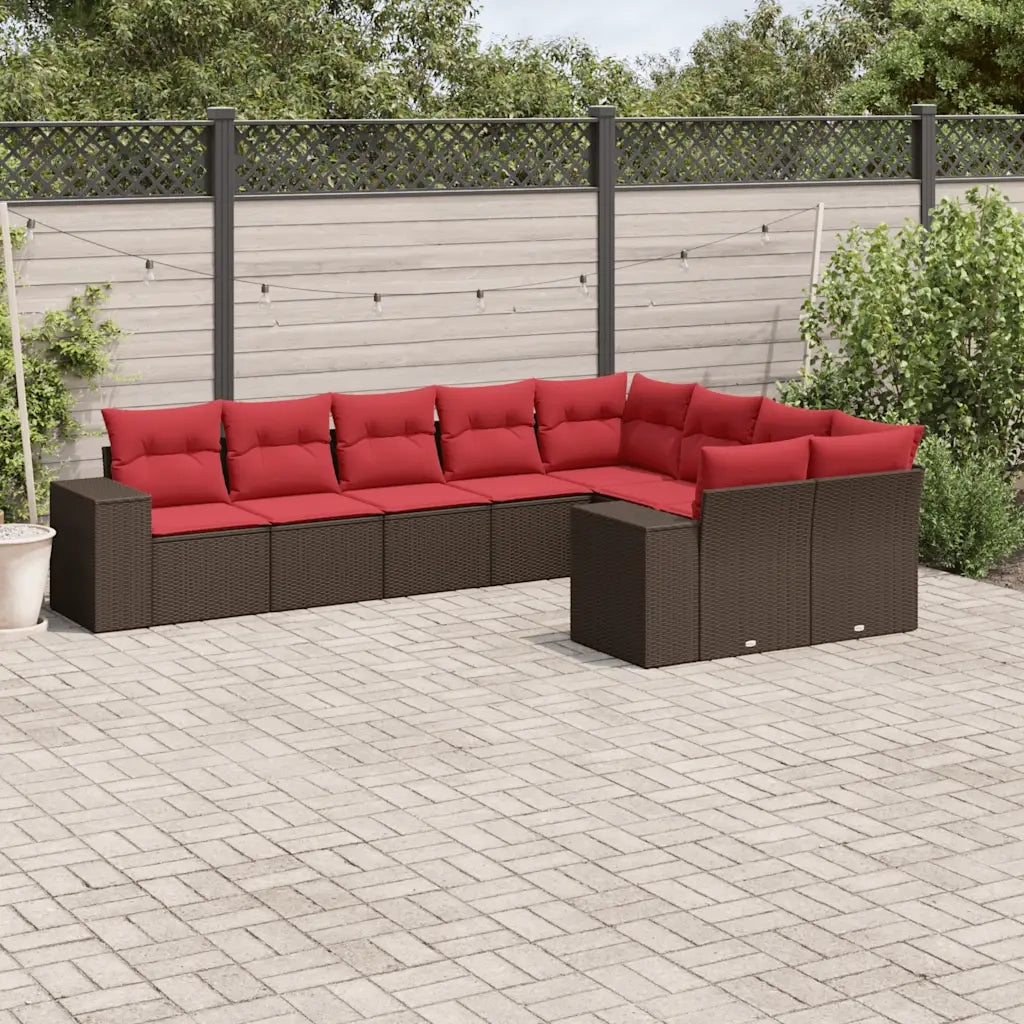 Set Divani da Giardino 9 pz con Cuscini Marrone in Polyrattan 3223043
