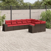 Set Divani da Giardino 9 pz con Cuscini Marrone in Polyrattan 3223043