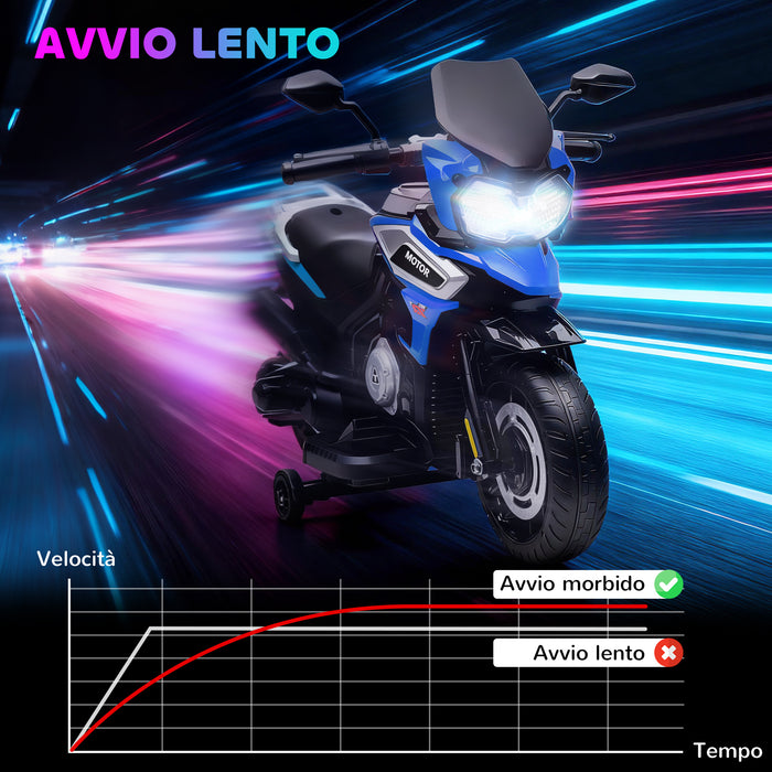 Moto Elettrica per Bambini 12V con Rotelle Specchietti e Poggiapiedi in PP e Metallo Blu