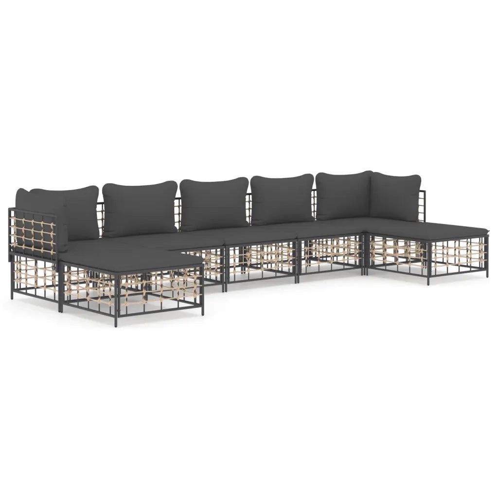 Set Divani da Giardino 7 pz con Cuscini Antracite in Polyrattan 3186783