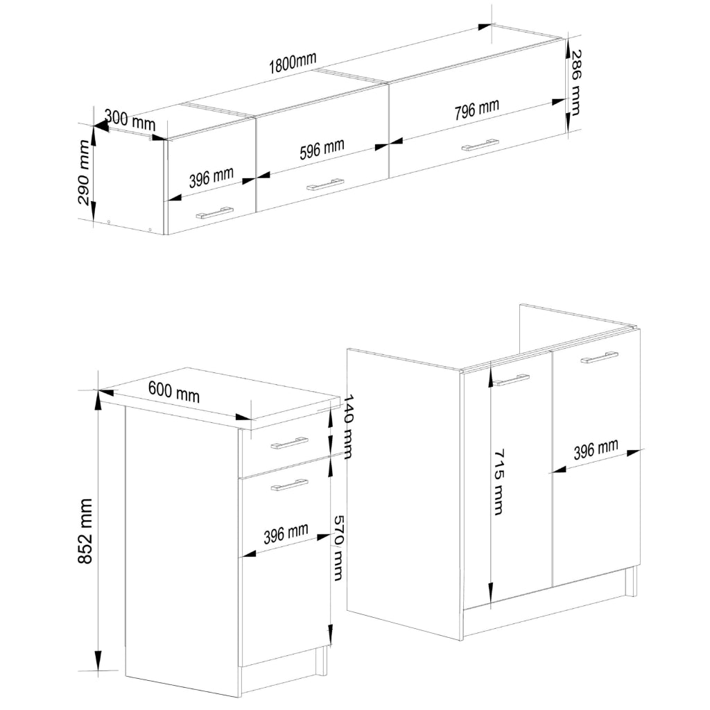 AKORD Set di Mobili da Cucina OLIWIA G1 180 cm Bianco 180 cm 6 ante 1 cassetto 180x46x174 cm